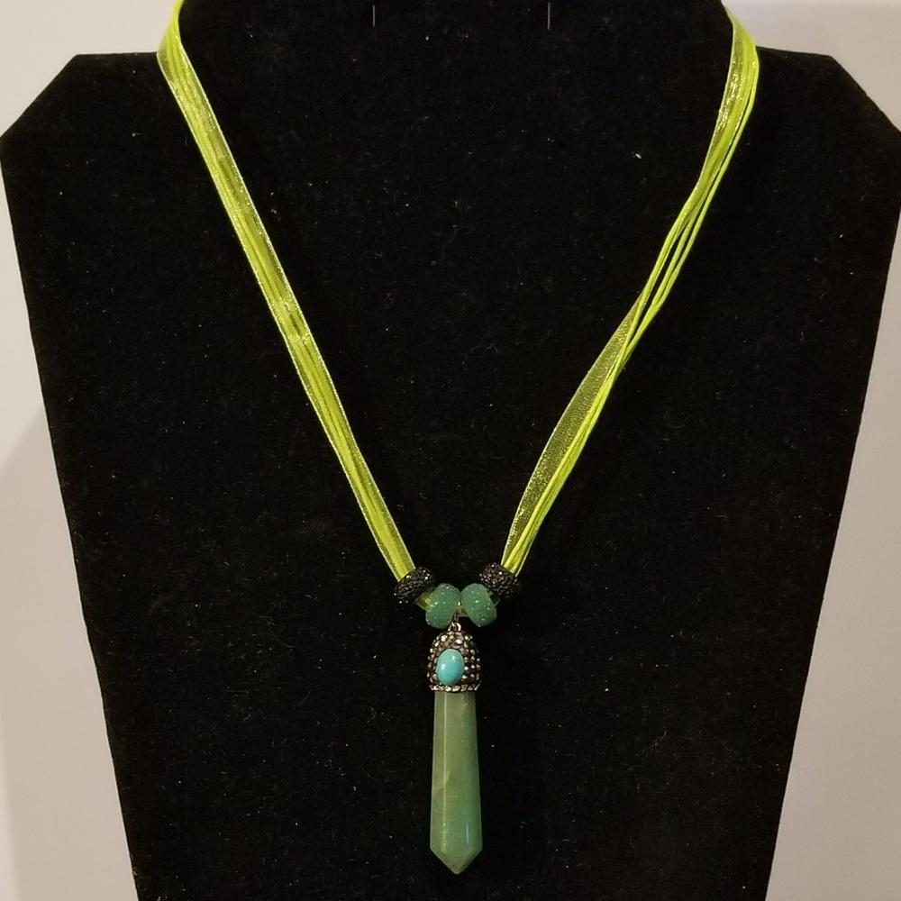 Green Aventurine Pave Crystal Pendulum Necklace